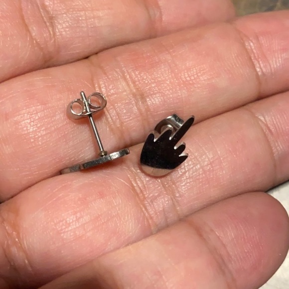 Middle finger up F you F U earrings studs pierced surgical steel piercing NEW - Picture 2 of 9